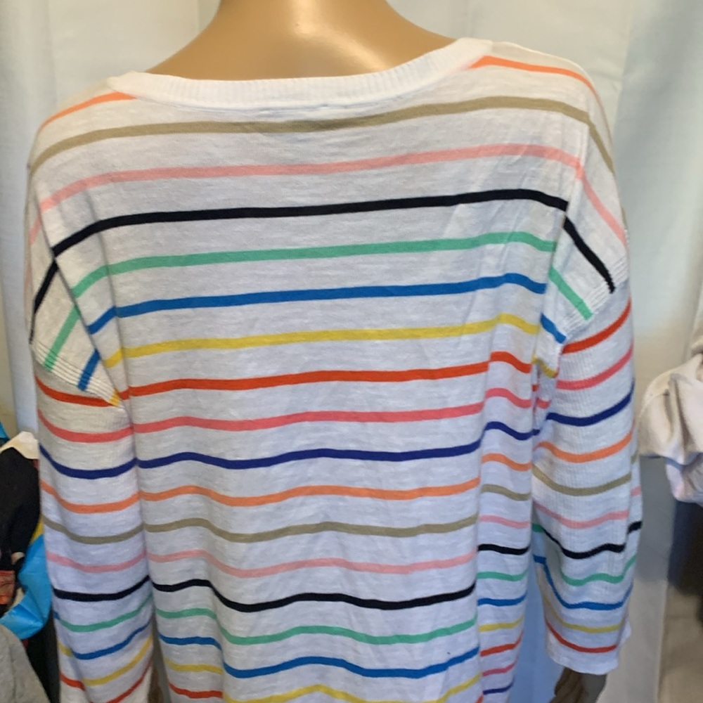 TALBOTS Crisp White Multicolor Stripe Knit Top.100%Soft Natural Cotton!Light-Wt. - Picture 4 of 9